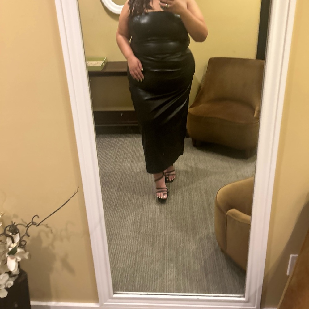 Eloquii plus size black pleather midi dress - Picture 3 of 8